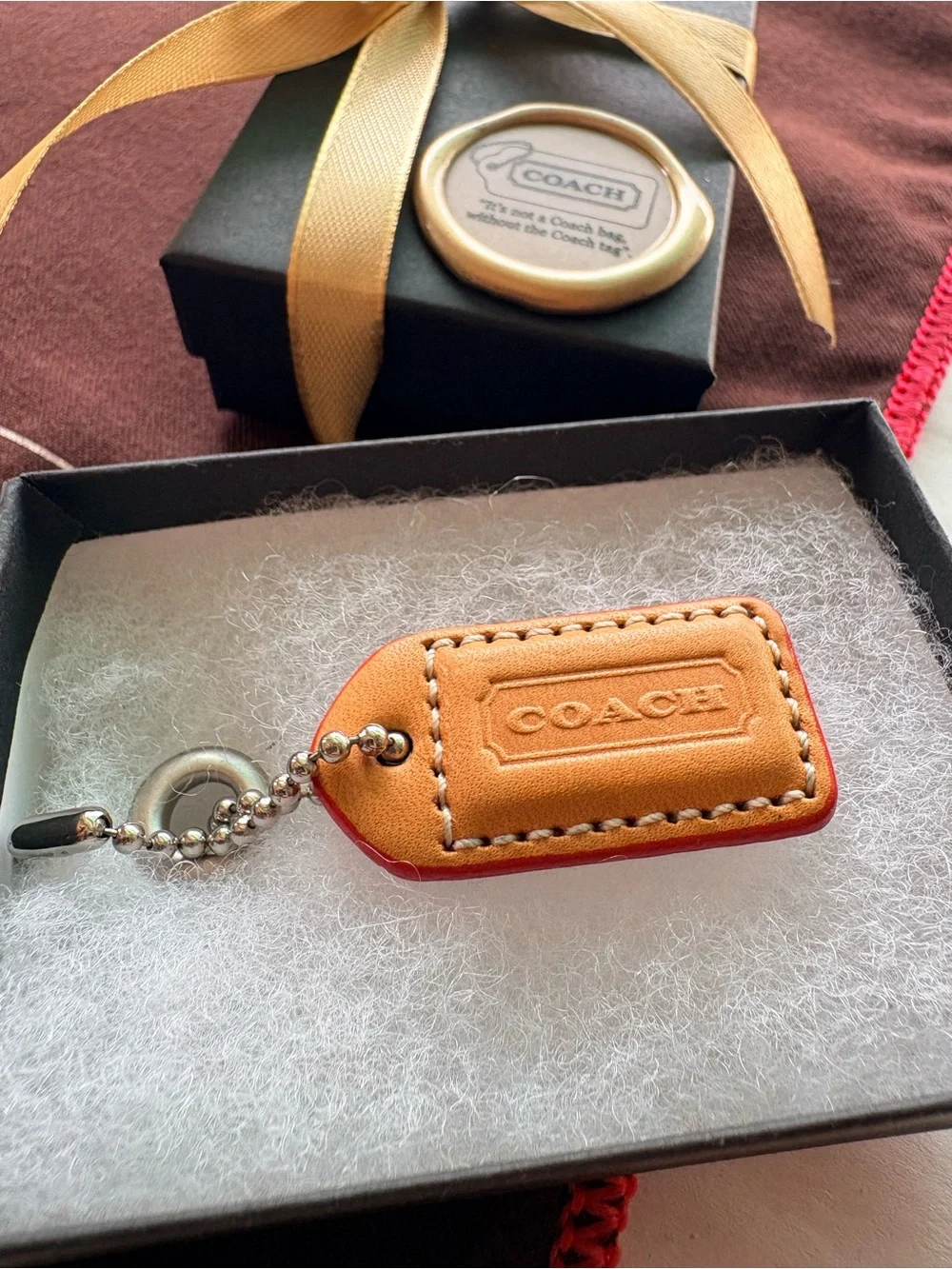 RARE Coach DBL-Sided Virgin Vachetta Red Orange HTF Y2K Hang Tag Charm